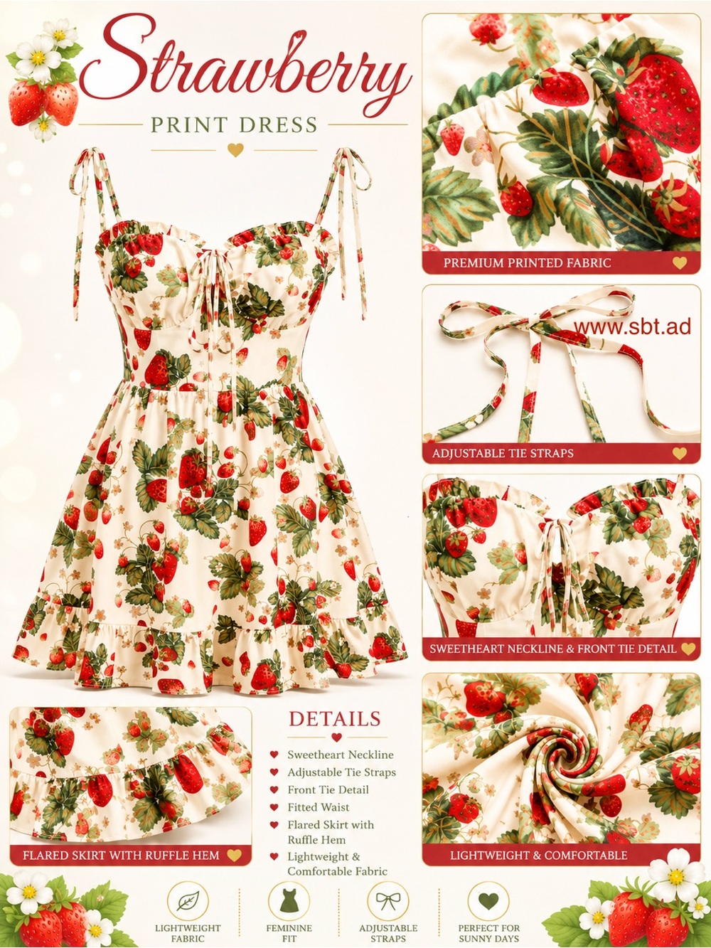💕NWT Strawberry Dress By Cider Sandals By Betsey Johnson & Necklace +FREE Gift - Picture 4 of 8